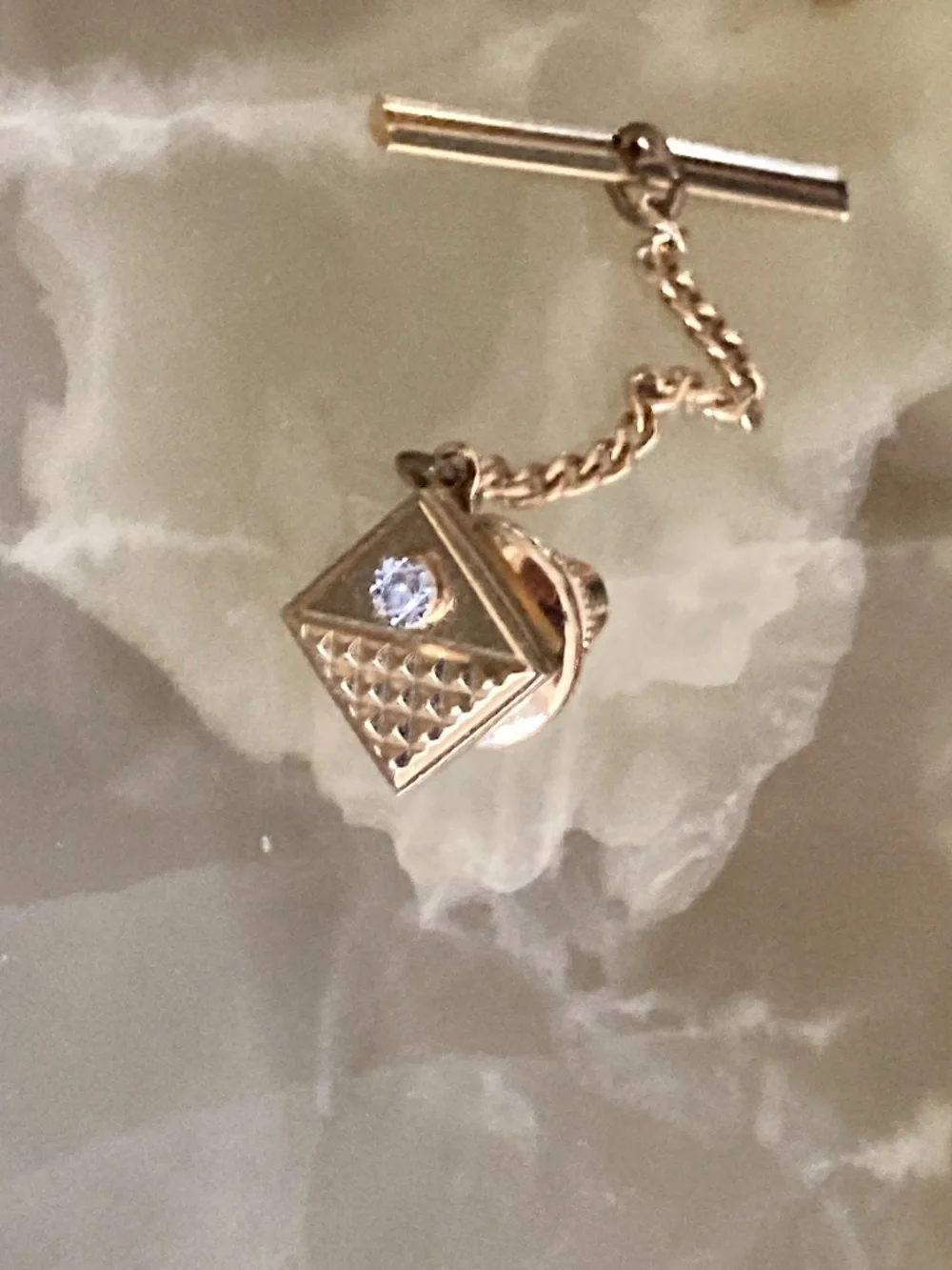 Vintage Pierre Cardin Tie Tack & Shields Pyramid Cufflinks – Gold Tone 1970s